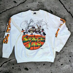 Vintage 1996 Space Jam Crewneck Sweatshirt XL Warner Bros Made in USA Sleeve Hit